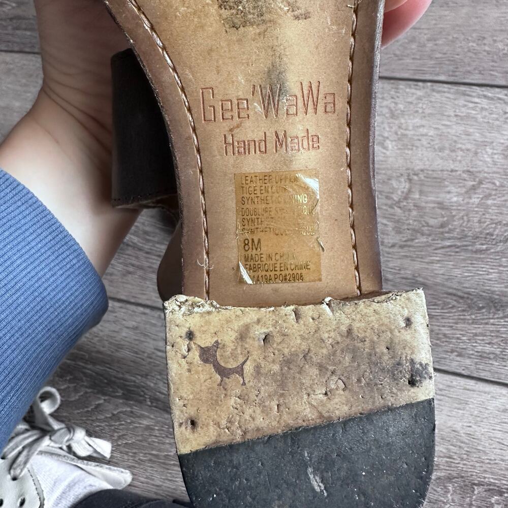 Anthropologie Gee’ WaWa Brown Leather Block Heel Sandals - Size 8 - Picture 5 of 11